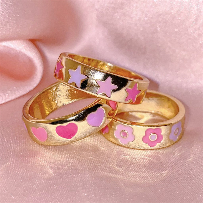 Cute Letter Flower Mushroom Copper Gold Plated Rings In Bulk display picture 3