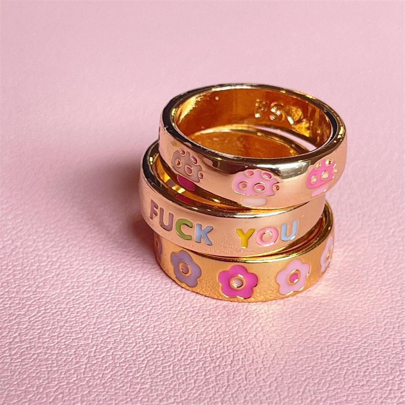 Cute Letter Flower Mushroom Copper Gold Plated Rings In Bulk display picture 4