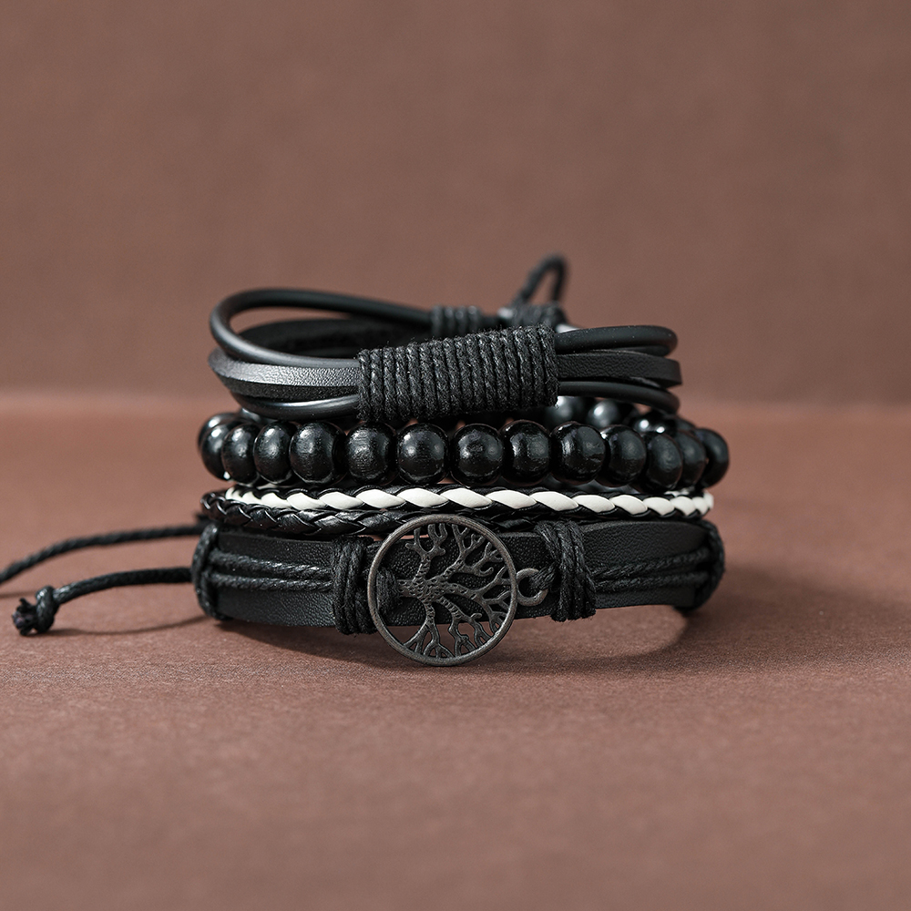 4 Piece Set Fashion Beaded Pu Leather Handmade Men's Bracelets display picture 6