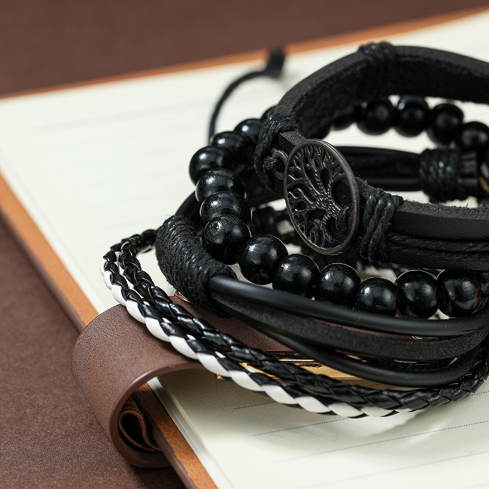4 Piece Set Fashion Beaded Pu Leather Handmade Men's Bracelets display picture 8