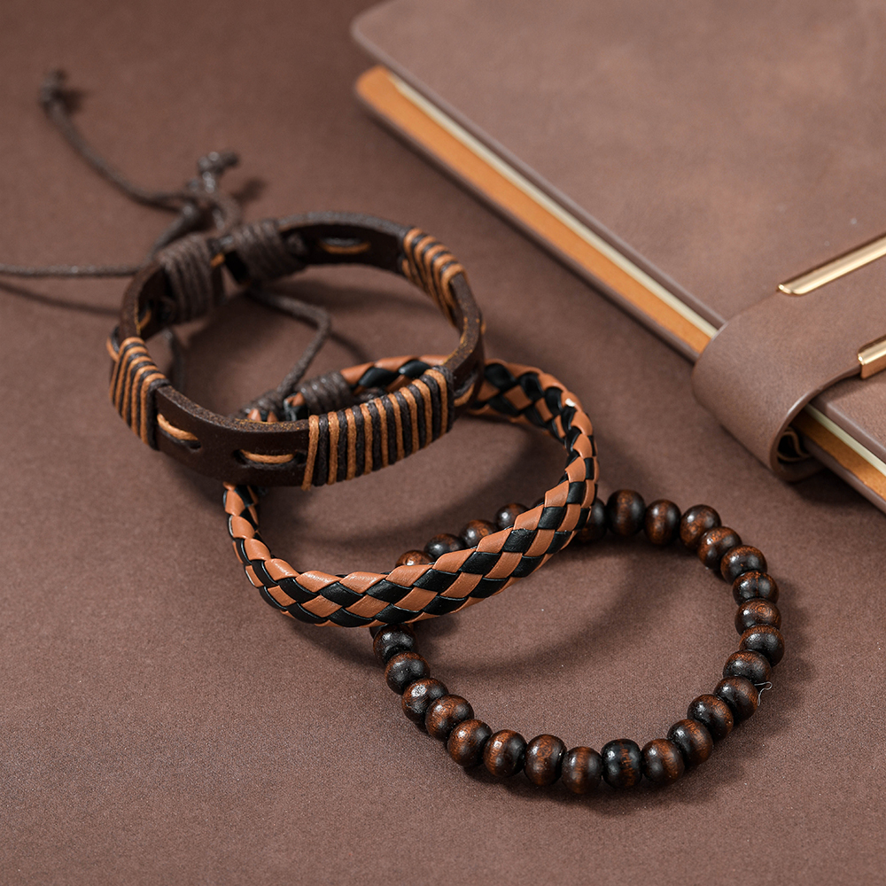 Fashion Beaded Pu Leather Handmade Men's Bracelets display picture 2