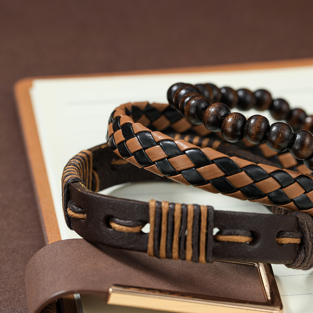 Fashion Beaded Pu Leather Handmade Men's Bracelets display picture 5