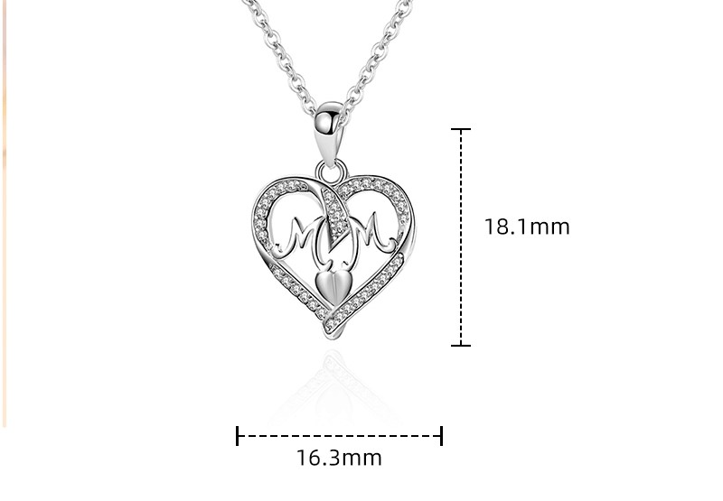 1 Piece Fashion Mama Letter Heart Shape Silver Plating Hollow Out Inlay Rhinestones Mother's Day Women's Pendant Necklace display picture 3