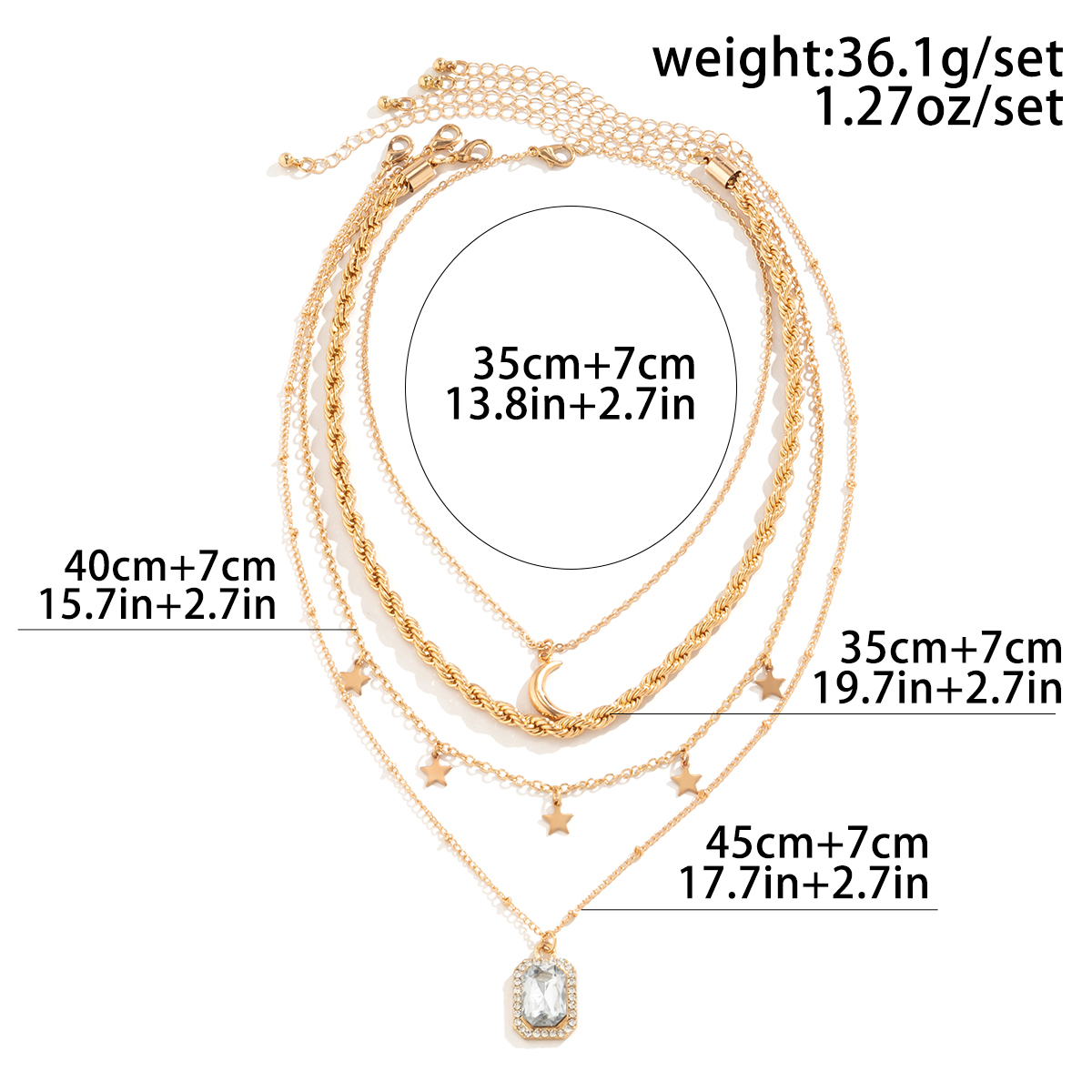 Wholesale Jewelry Hip-Hop Punk Star Moon Alloy Iron Copper Rhinestones Inlay Layered Necklaces display picture 1