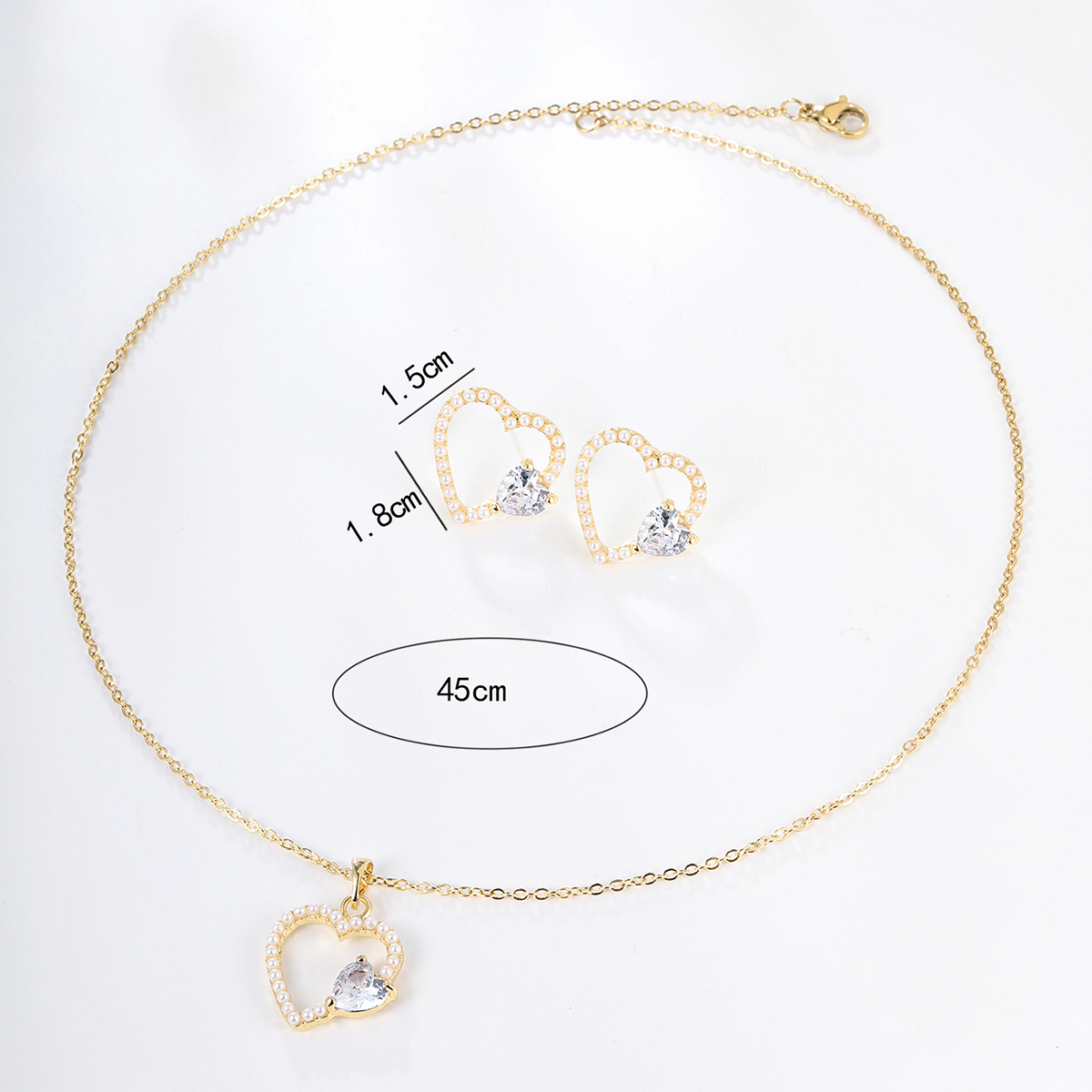 1 Set Fashion Heart Shape Alloy Plating Artificial Pearls Zircon 18k Gold Plated Unisex Earrings Necklace display picture 2