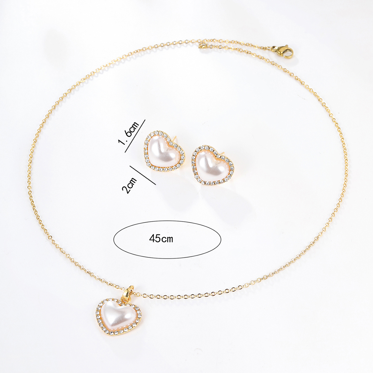 1 Set Fashion Heart Shape Alloy Plating Artificial Pearls Zircon 18k Gold Plated Unisex Earrings Necklace display picture 6