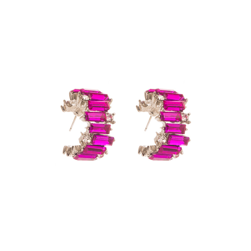 1 Pair Fashion C Shape Plating Inlay Alloy Rhinestones Glass Silver Plated Ear Studs display picture 8