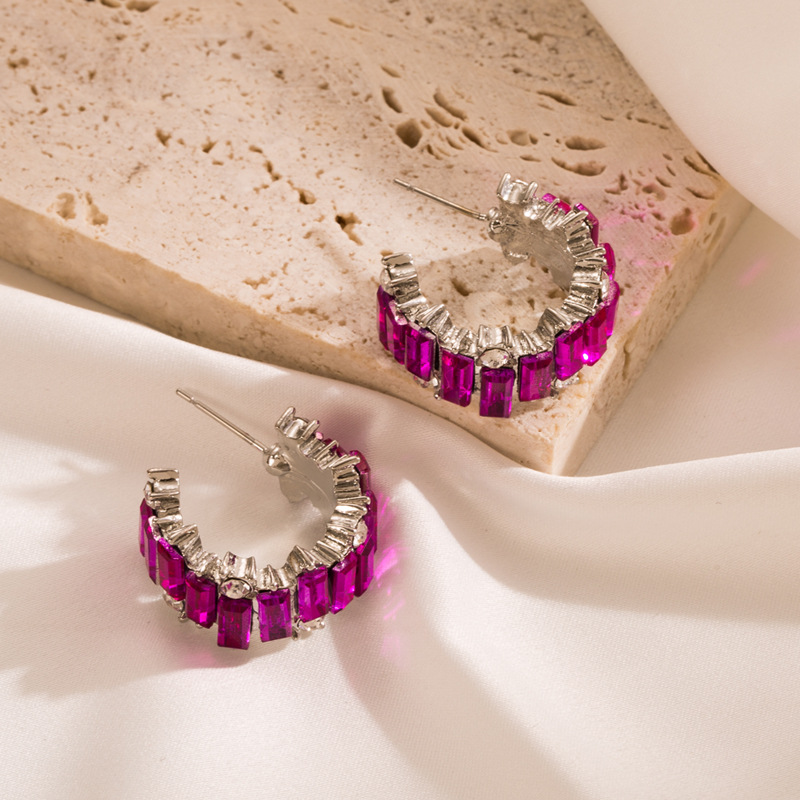 1 Pair Fashion C Shape Plating Inlay Alloy Rhinestones Glass Silver Plated Ear Studs display picture 4