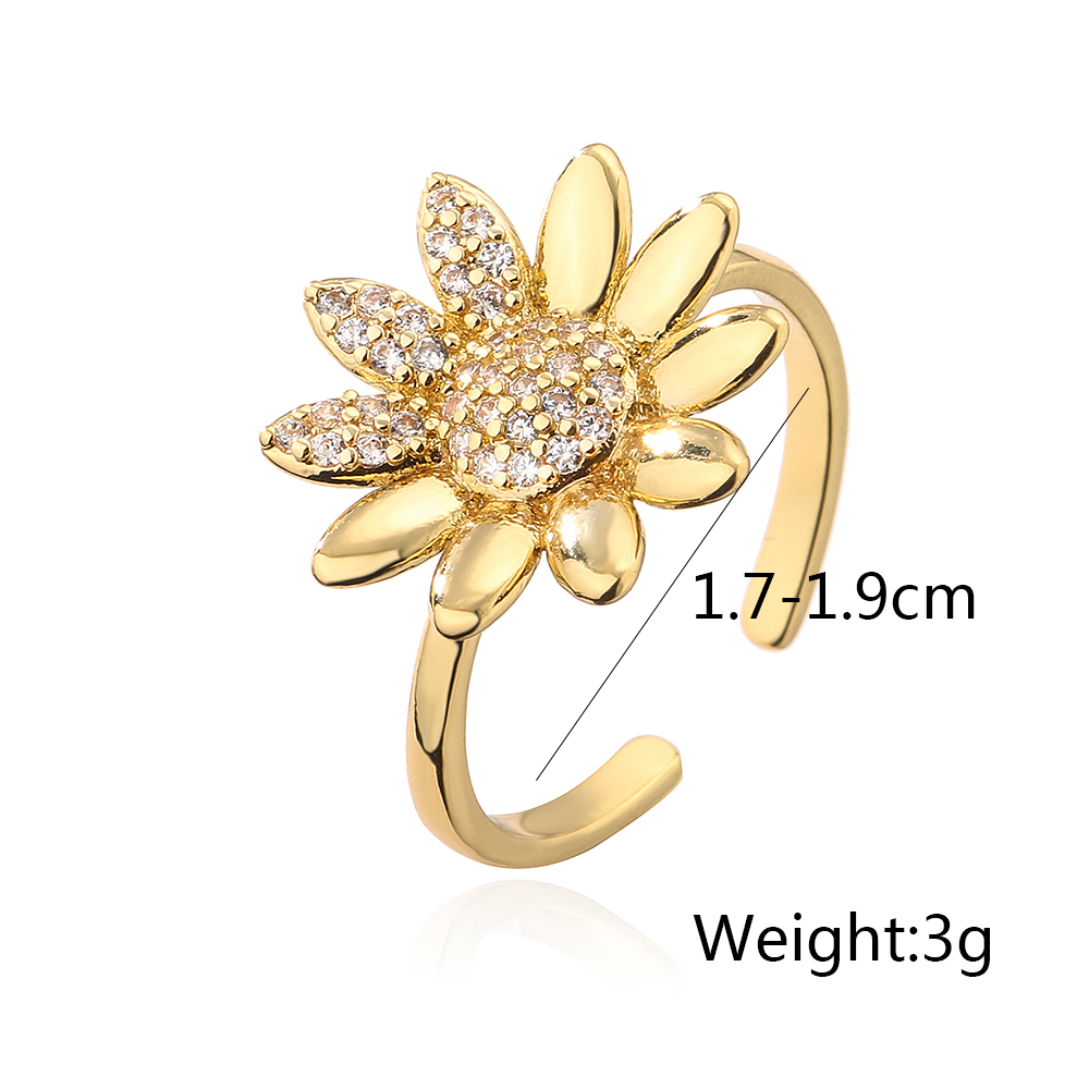 Fashion Star Moon Flower Copper Inlaid Zircon Open Ring 1 Piece display picture 6