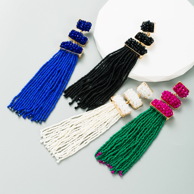 1 Pair Ethnic Style Tassel Alloy Beaded Gold Plated Women's Drop Earrings display picture 2
