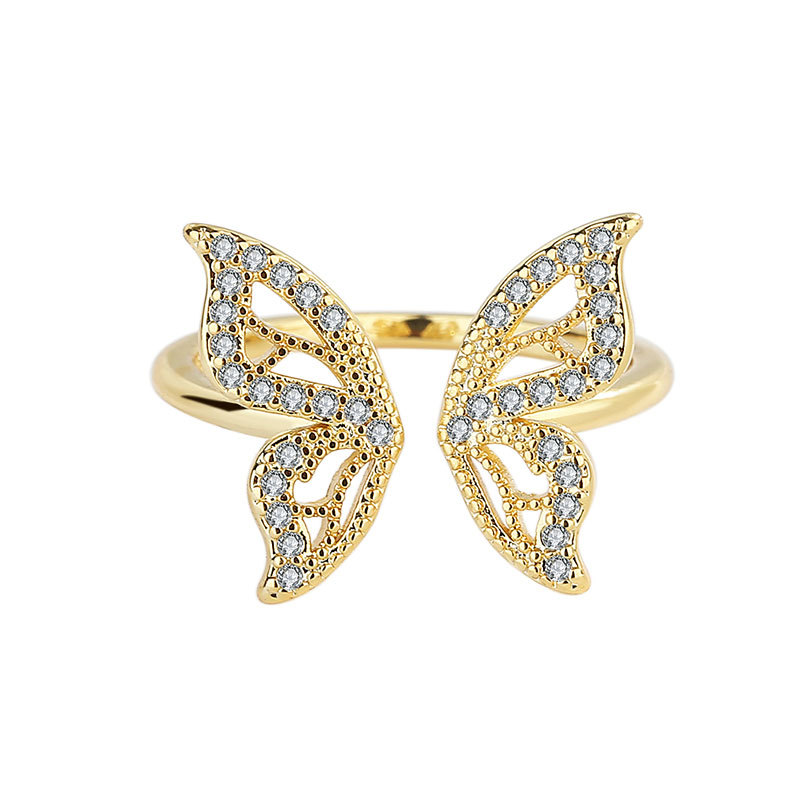 Shiny Butterfly Copper Gold Plated Silver Plated Zircon Open Ring In Bulk display picture 2