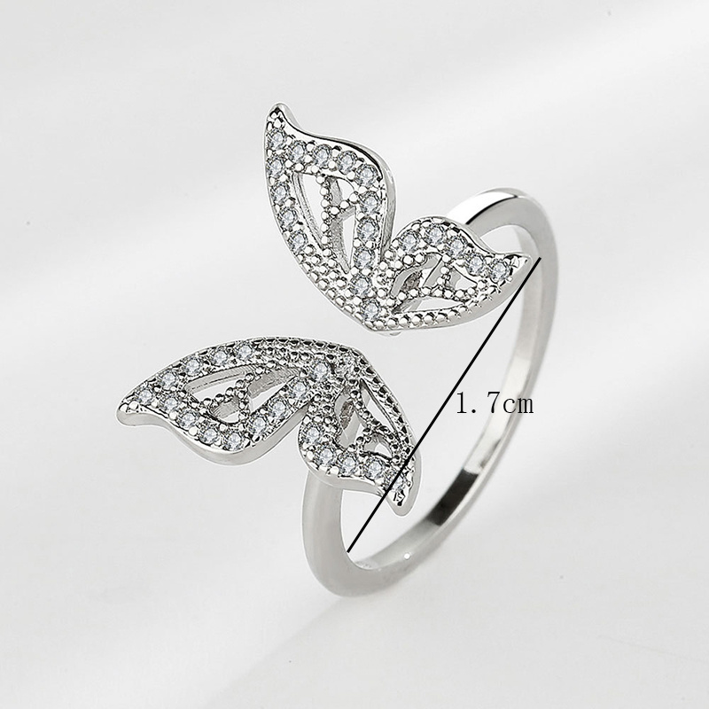 Shiny Butterfly Copper Gold Plated Silver Plated Zircon Open Ring In Bulk display picture 4