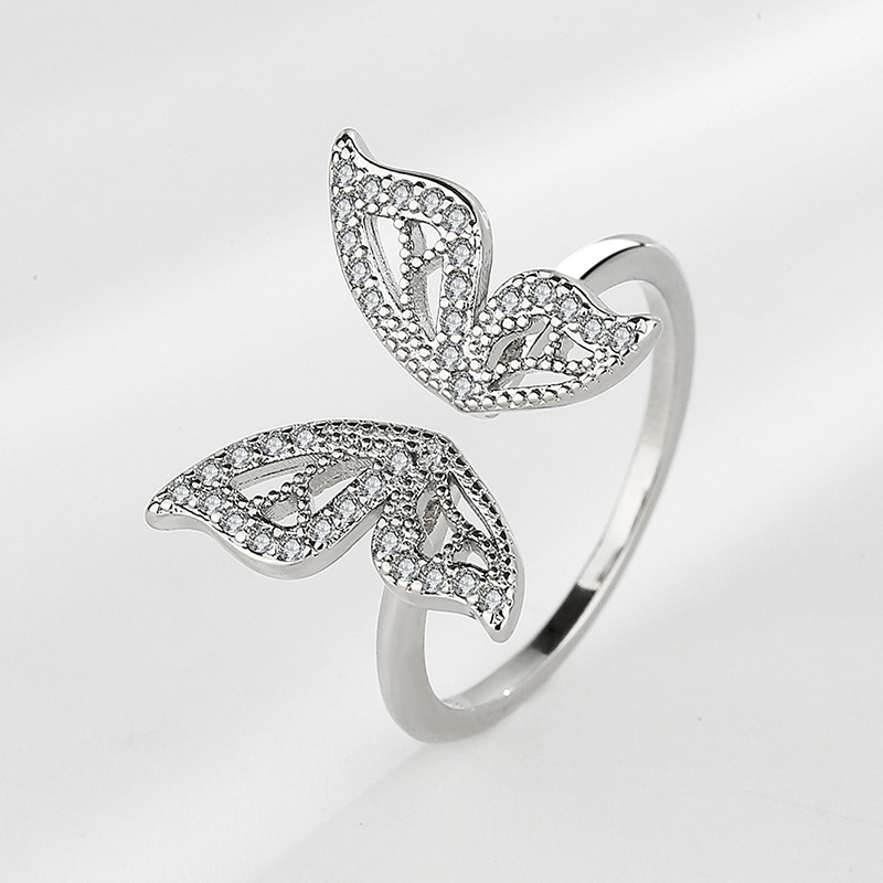 Shiny Butterfly Copper Gold Plated Silver Plated Zircon Open Ring In Bulk display picture 5