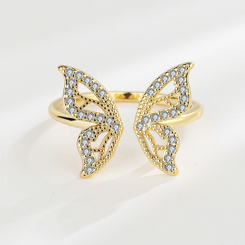 Shiny Butterfly Copper Gold Plated Silver Plated Zircon Open Ring In Bulk display picture 6