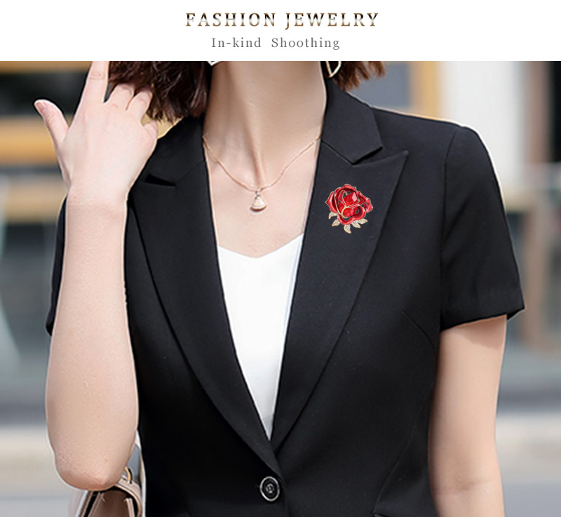 Fashion Rose Alloy Enamel Hollow Out Inlay Rhinestones Glass Women's Brooches display picture 4