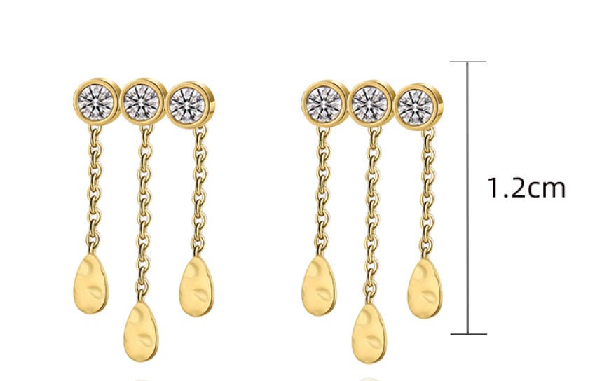 1 Pair Fashion Round Water Droplets Tassel Titanium Steel Zircon 18k Gold Plated Drop Earrings display picture 2