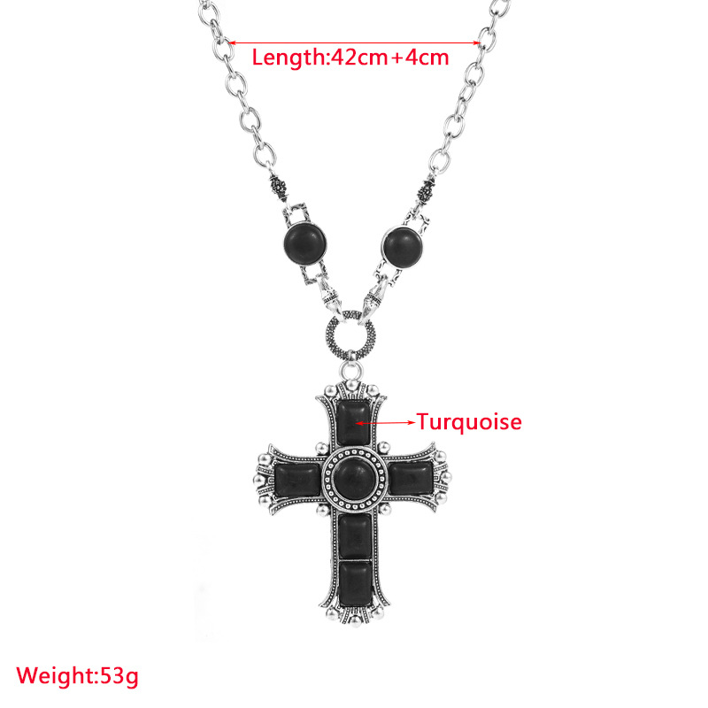 1 Piece Fashion Cross Alloy Plating Inlay Turquoise Silver Plated Women's Sweater Chain display picture 1