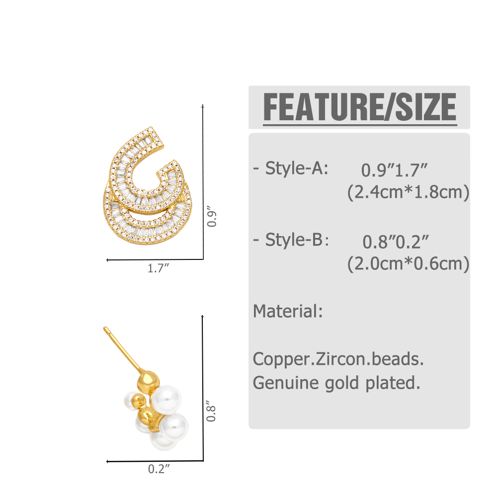 1 Pair Fashion C Shape Plating Inlay Copper Pearl Zircon 18k Gold Plated Ear Studs display picture 1