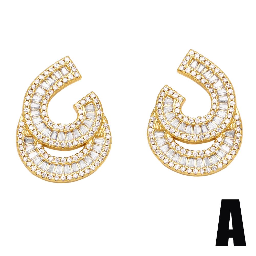 1 Pair Fashion C Shape Plating Inlay Copper Pearl Zircon 18k Gold Plated Ear Studs display picture 4