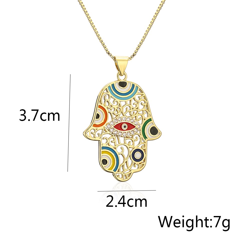 1 Piece Fashion Devil's Eye Palm Copper Enamel Inlay Zircon Pendant Necklace display picture 1