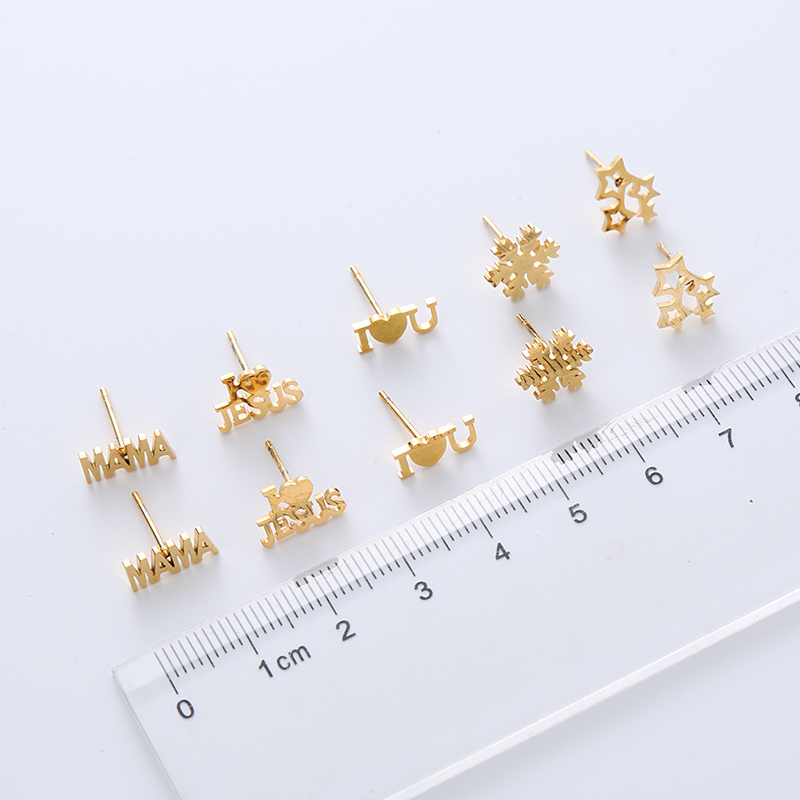 12 Pairs Simple Style Letter Heart Shape Snowflake Stainless Steel Plating Ear Studs display picture 2