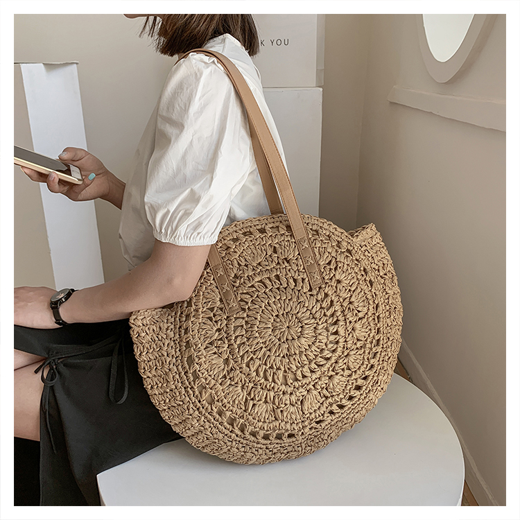 Women's Spring&summer Straw Solid Color Vacation Round Open Straw Bag display picture 4