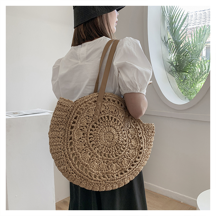 Women's Spring&summer Straw Solid Color Vacation Round Open Straw Bag display picture 6