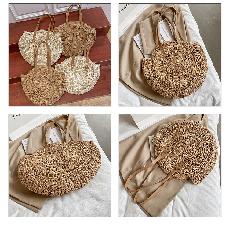 Women's Spring&summer Straw Solid Color Vacation Round Open Straw Bag display picture 10