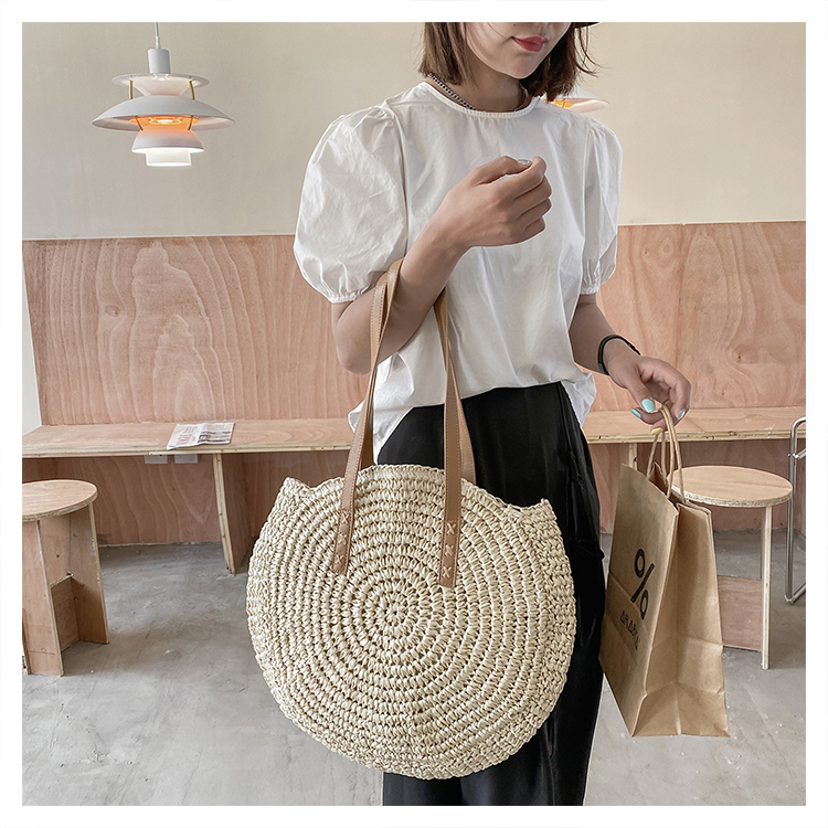 Women's Spring&summer Straw Solid Color Vacation Round Open Straw Bag display picture 7