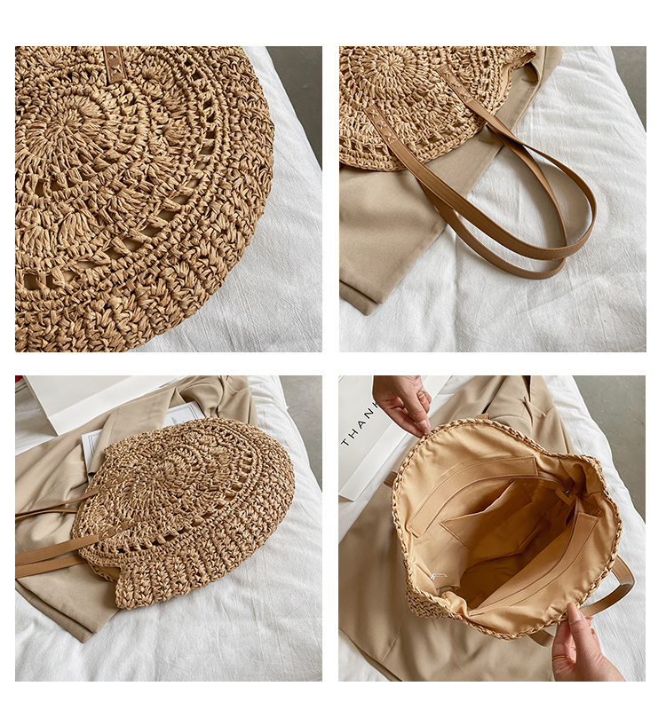 Women's Spring&summer Straw Solid Color Vacation Round Open Straw Bag display picture 18