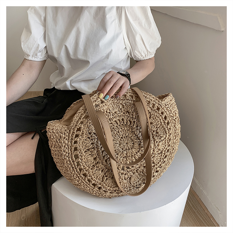 Women's Spring&summer Straw Solid Color Vacation Round Open Straw Bag display picture 17