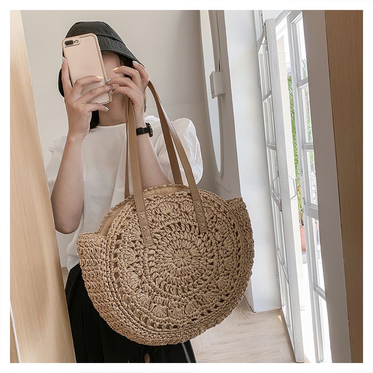 Women's Spring&summer Straw Solid Color Vacation Round Open Straw Bag display picture 16