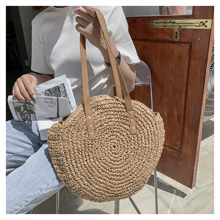 Women's Spring&summer Straw Solid Color Vacation Round Open Straw Bag display picture 13