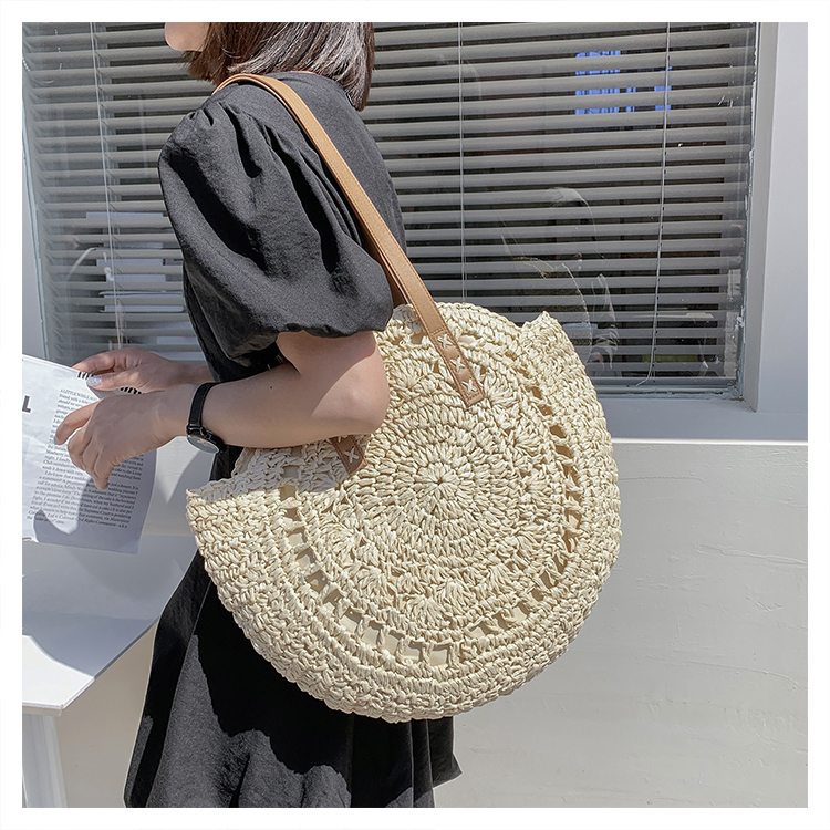Women's Spring&summer Straw Solid Color Vacation Round Open Straw Bag display picture 15