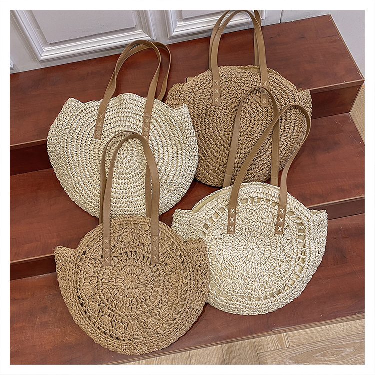 Women's Spring&summer Straw Solid Color Vacation Round Open Straw Bag display picture 19