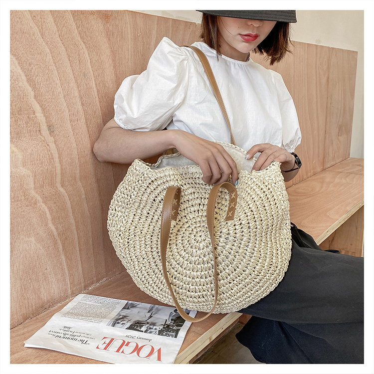 Women's Spring&summer Straw Solid Color Vacation Round Open Straw Bag display picture 14