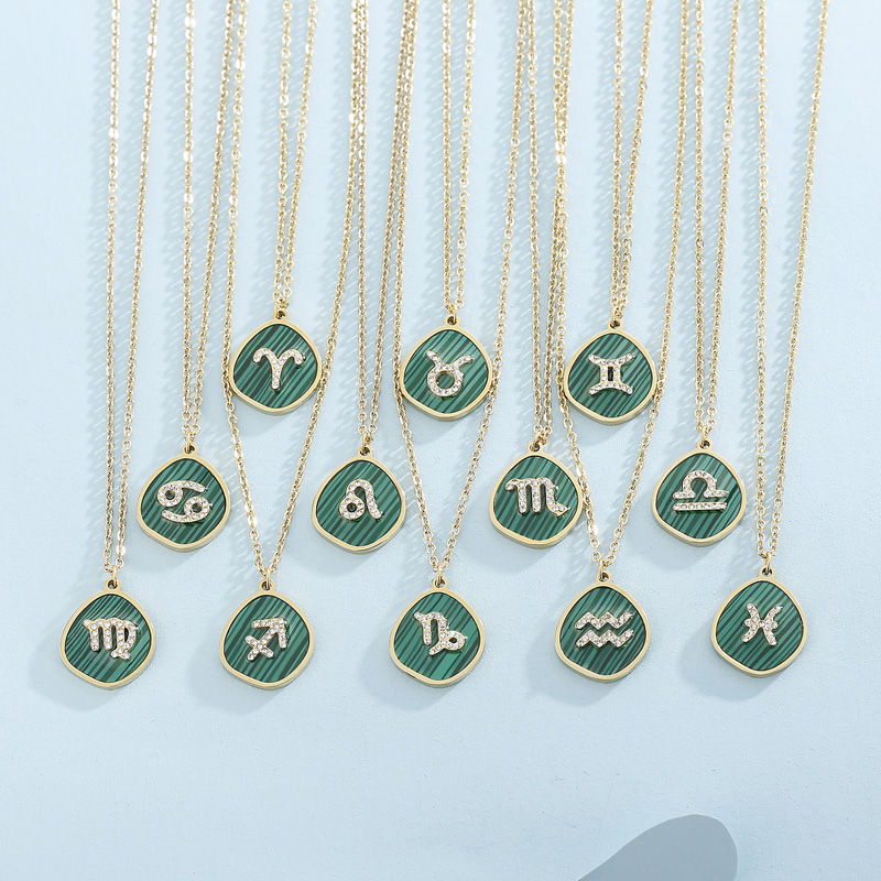 1 Piece Fashion Constellation Titanium Steel Plating Inlay Malachite Turquoise Pendant Necklace display picture 5