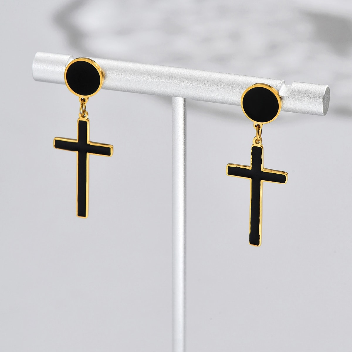Simple Style Cross Stainless Steel Synthetic Resin Enamel Drop Earrings 1 Pair display picture 1