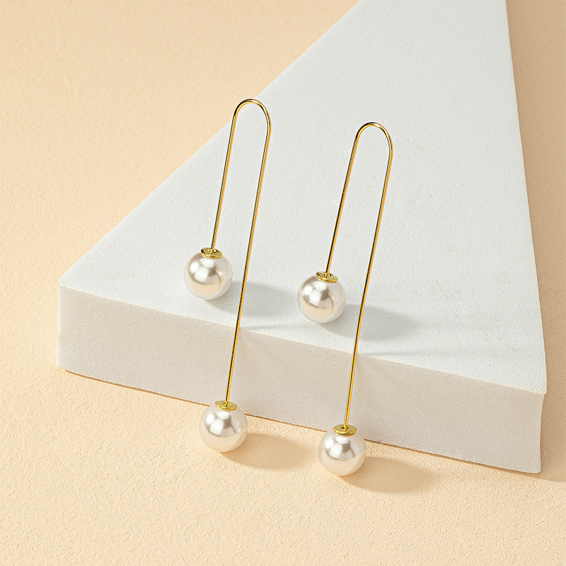 1 Pair Fashion U Shape Pearl Alloy Drop Earrings display picture 3