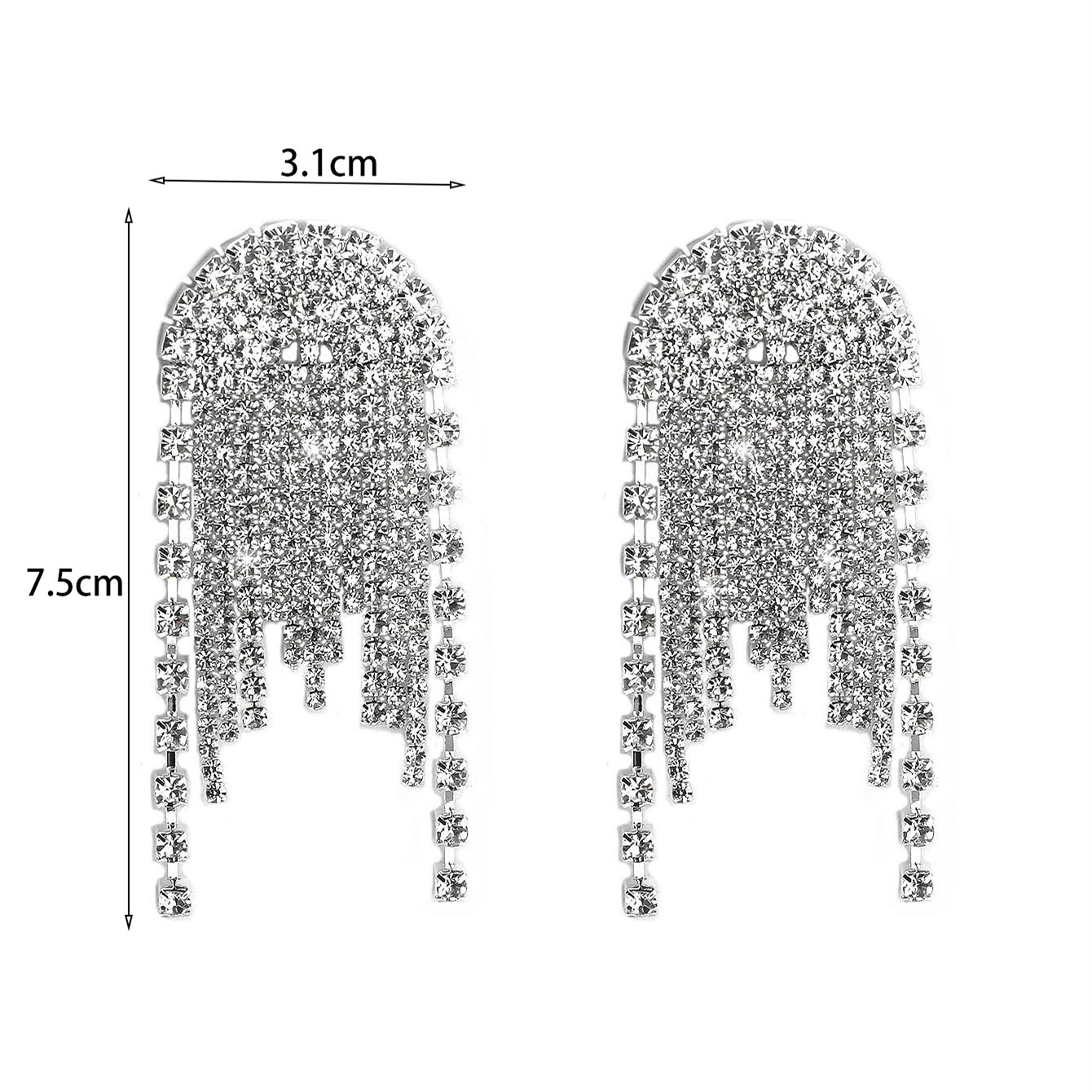 1 Pair Shiny Tassel Rhinestone Inlay Crystal Silver Plated Women's Drop Earrings display picture 5