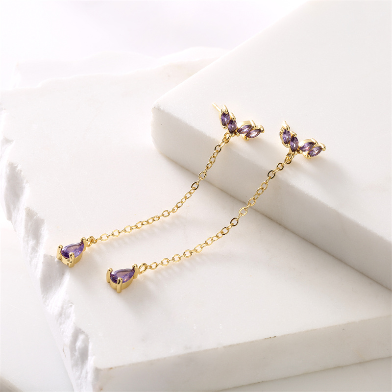 1 Pair Elegant Streetwear Water Droplets Inlay Copper Zircon Gold Plated Drop Earrings display picture 5