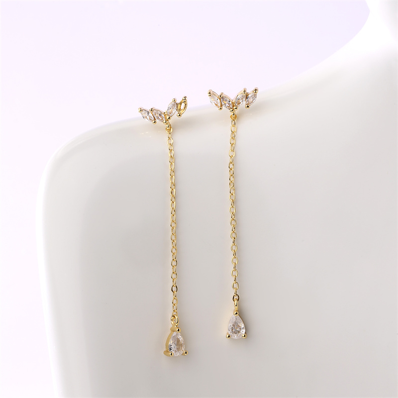 1 Pair Elegant Streetwear Water Droplets Inlay Copper Zircon Gold Plated Drop Earrings display picture 6