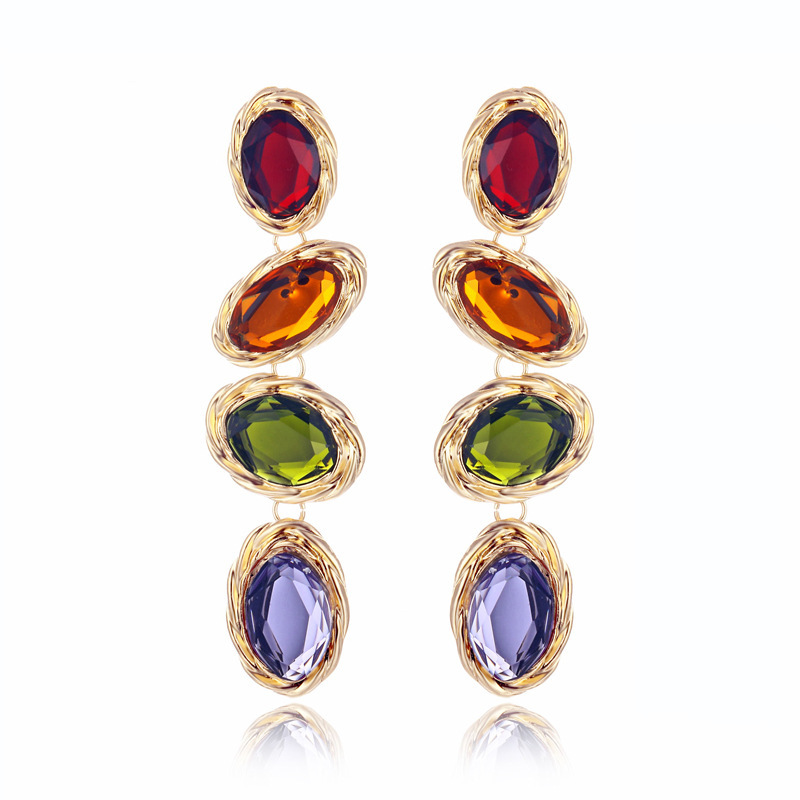 1 Pair Fashion Oval Alloy Plating Inlay Gem Women's Drop Earrings display picture 1