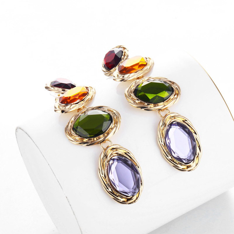 1 Pair Fashion Oval Alloy Plating Inlay Gem Women's Drop Earrings display picture 3
