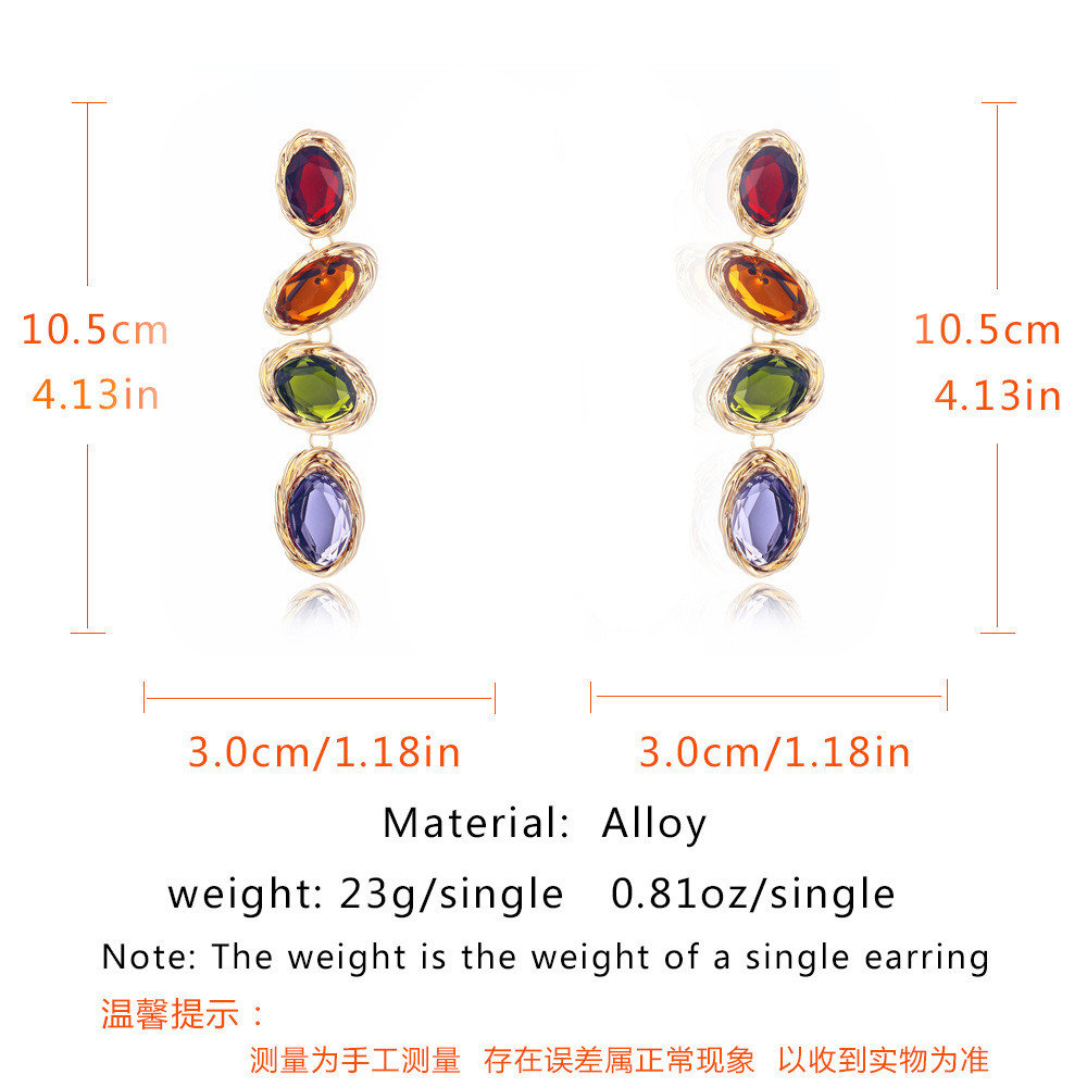 1 Pair Fashion Oval Alloy Plating Inlay Gem Women's Drop Earrings display picture 5