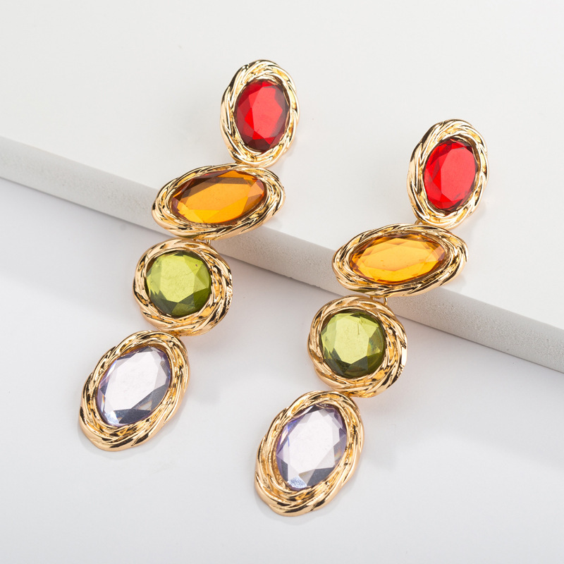 1 Pair Fashion Oval Alloy Plating Inlay Gem Women's Drop Earrings display picture 4