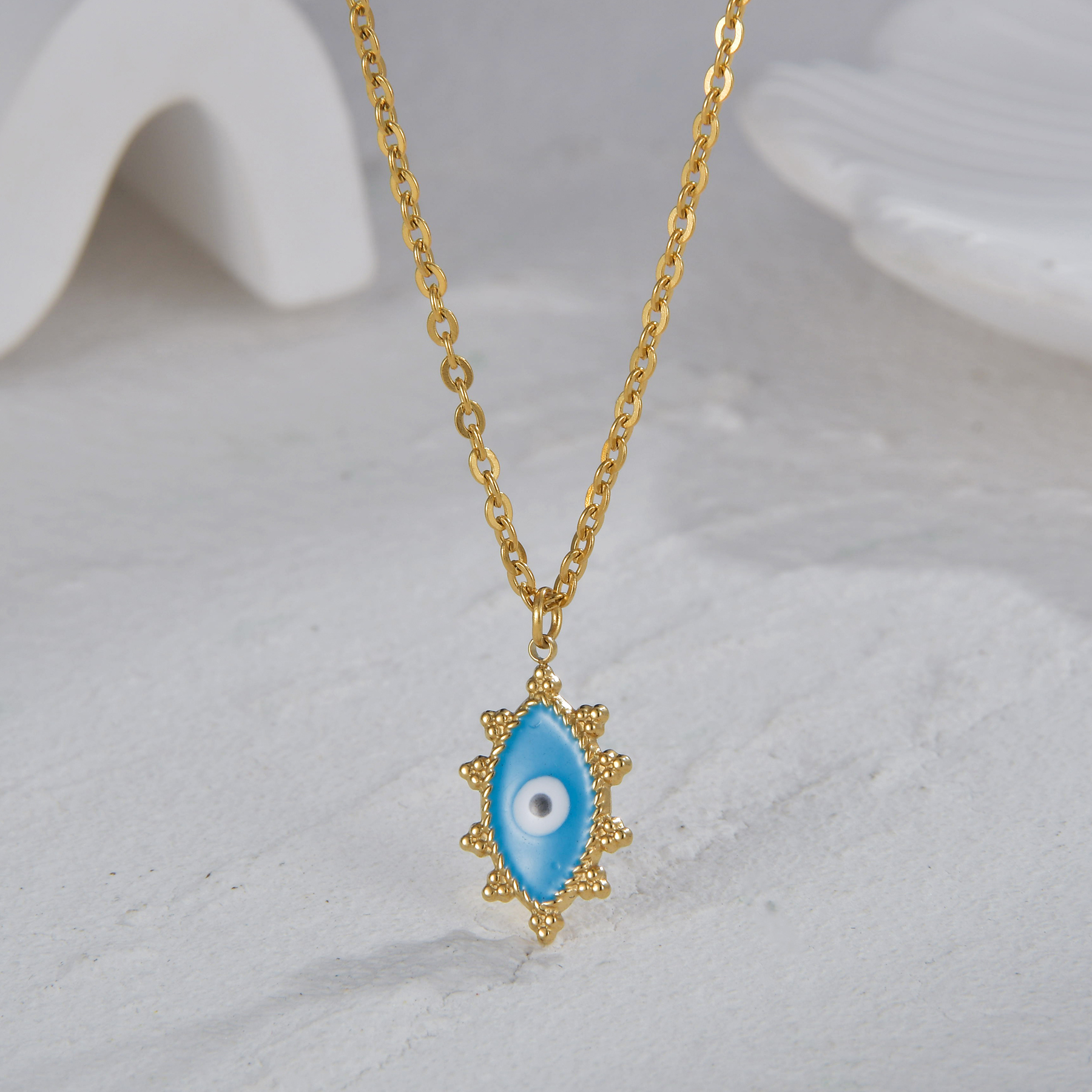 Fashion Devil's Eye Stainless Steel Enamel Plating Inlay Zircon 14k Gold Plated Pendant Necklace display picture 12