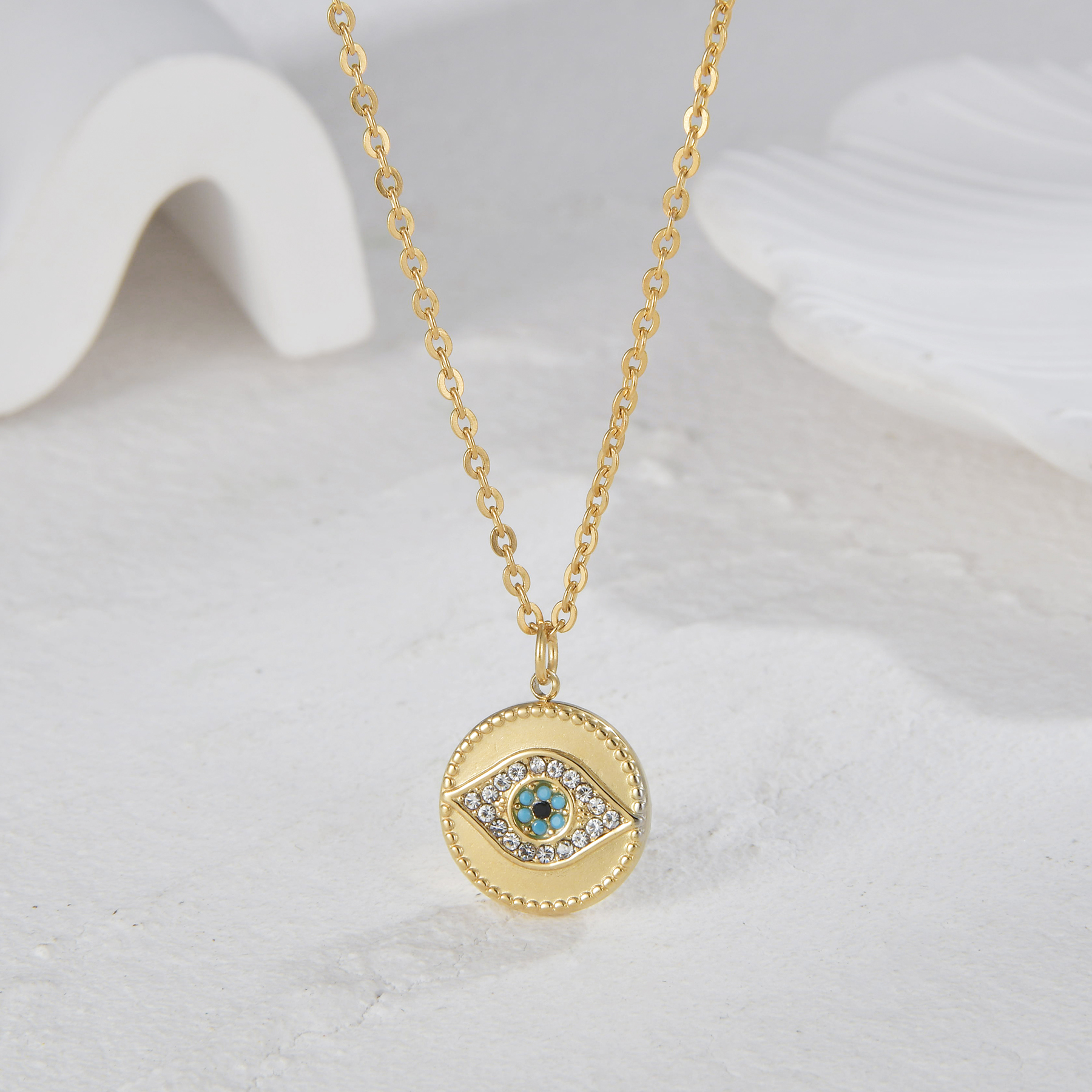Fashion Devil's Eye Stainless Steel Enamel Plating Inlay Zircon 14k Gold Plated Pendant Necklace display picture 8