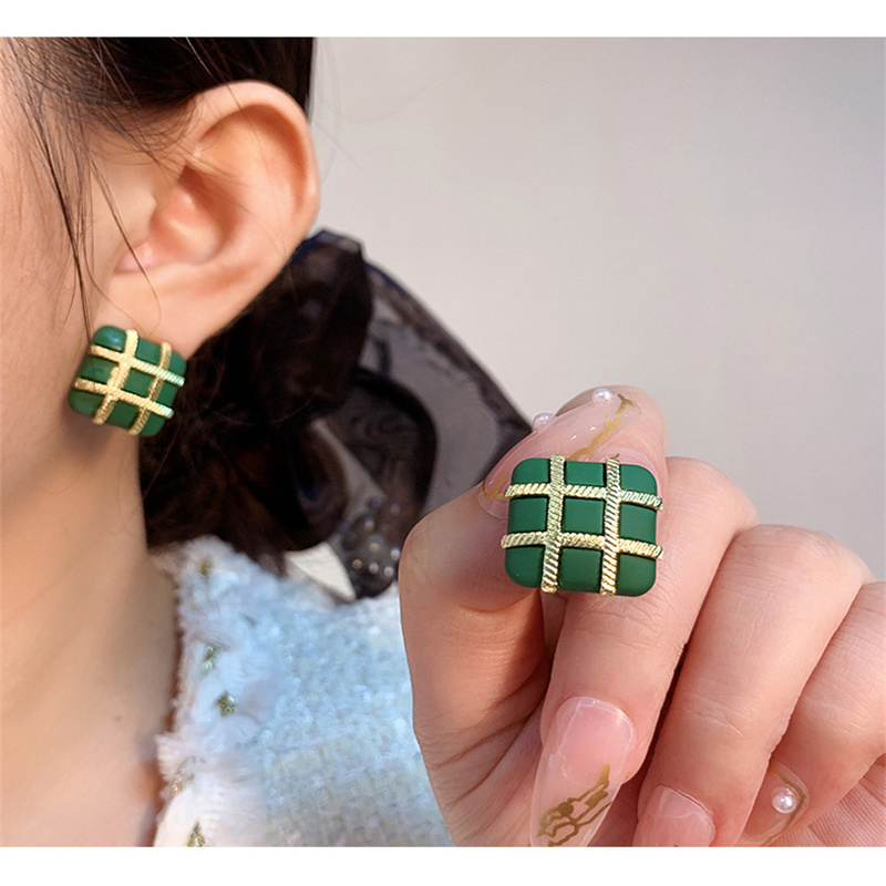 1 Pair Fashion Square Lattice Alloy Women's Ear Studs display picture 1