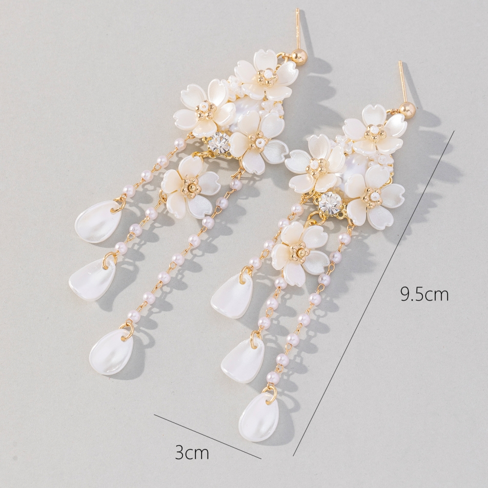 1 Pair Fashion Flower Shell Tassel Pearl Inlay Alloy Rhinestones Drop Earrings display picture 6